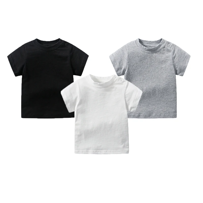 Top Trends: Summer Newborn Baby Boy Clothes T-shirt Cotton Crewneck Shoulder Button Solid Color Tops Baby Boys Tees 0-24 Months Shoppable Styles