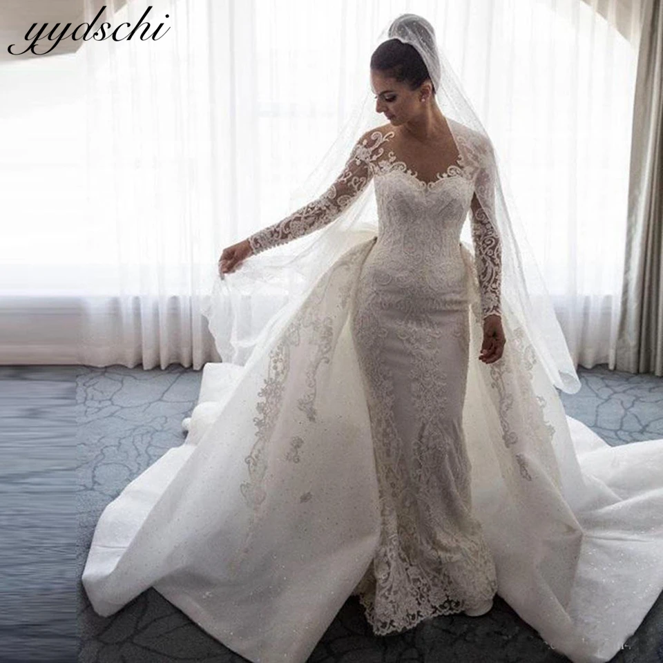 Top Trends: Elegant Wedding Dresses 2024 Removable Trailing Wedding Dresses Classic Mermaid Luxury For Women Long Sleeves Vestidos De Novia Shoppable Styles