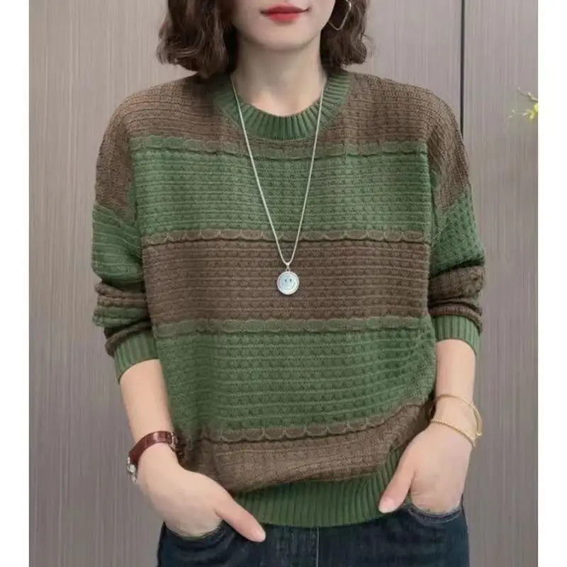 Top Trends: Fashion O-Neck Spliced Loose Casual Sweaters Women's Clothing 2023 Winter Oversized Knitted All-match Pullovers Commuter Tops Shoppable Styles