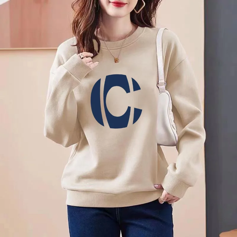 Top Trends: 2023 Autumn / Winter New Round Neck Long Sleeve Printing Spliced Letter Slim Wild Office Lady Comfortable Loose Versatile Top Shoppable Styles