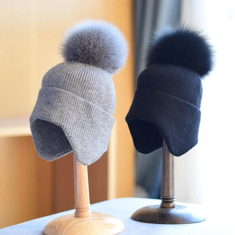 Top Trends: Fashion Thick Warm Ear Cap For Women Autumn Winter Rabbit Fur Knitted Beanies Hat With Detachable Real Fox Fur Pom Poms Shoppable Styles