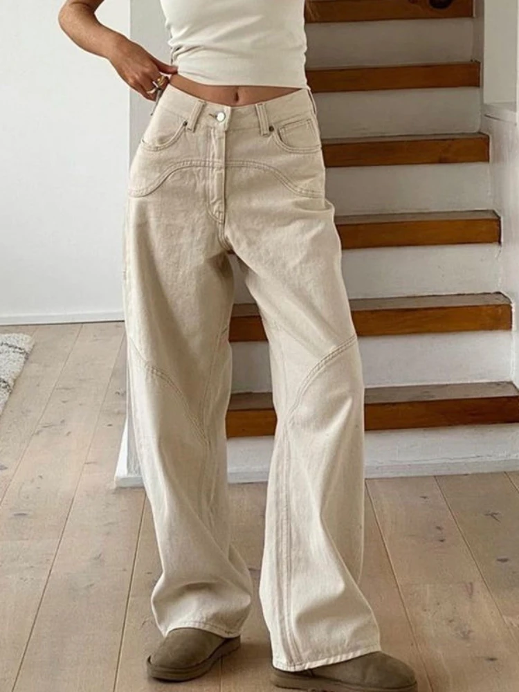 Top Trends: HOUZHOU Y2K Beige Cargo Jeans Women Vintage Streetwear Basic Baggy Pants Oversize High Waist Loose Denim Trousers Female 90s Shoppable Styles