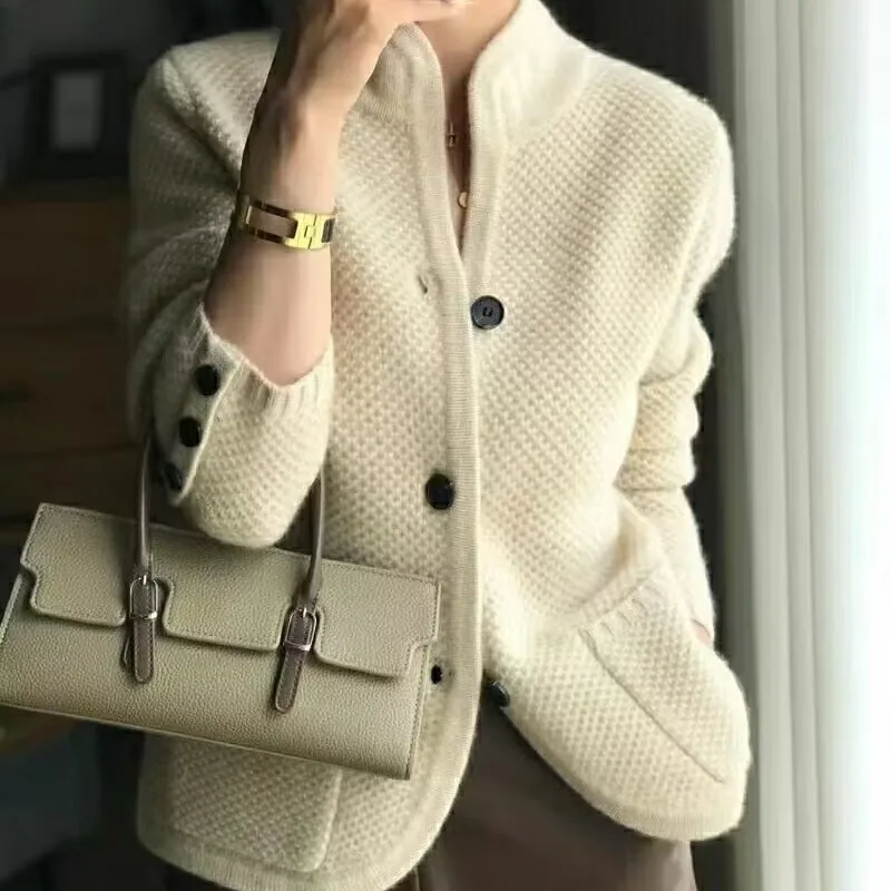 Top Trends: Women's Autumn Winter Long Sleeve Standing Neck Cardigan Fashion Casual Versatile Coats Commuting Solid Color Knitting Lady Tops Shoppable Styles