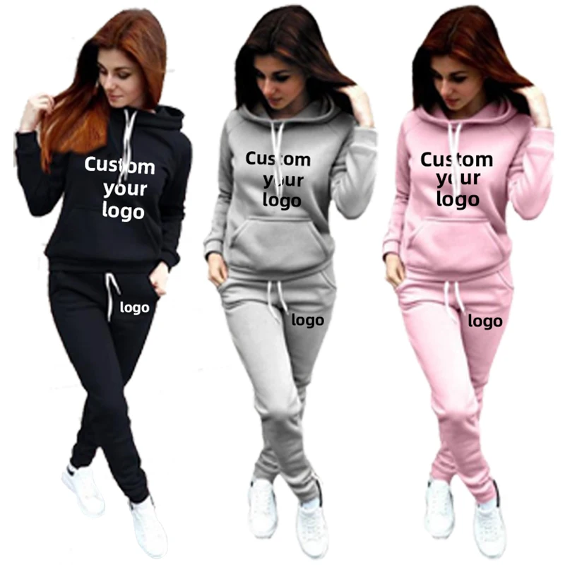 Top Trends: Customize Your Logo Fashion Women Track Suits Sports Wear Jogging Suits Ladies Hooded Tracksuit Set Clothes Hoodies+ Sweatpants Shoppable Styles