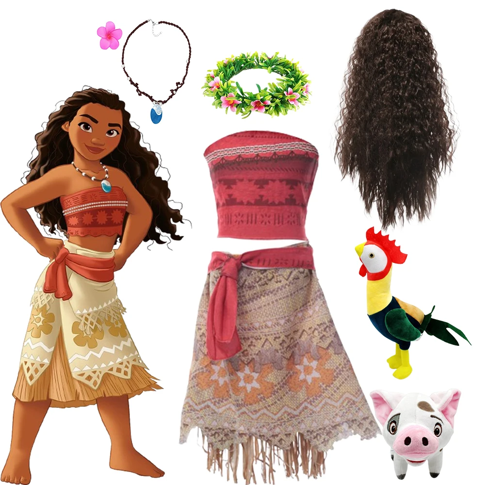 Top Trends: Moana Costume Princess Vaiana Children Clothing Dresses Disney Girls Vestidos Summer Straps Backless Dress For Kids Outfit &amp; Wig Shoppable Styles