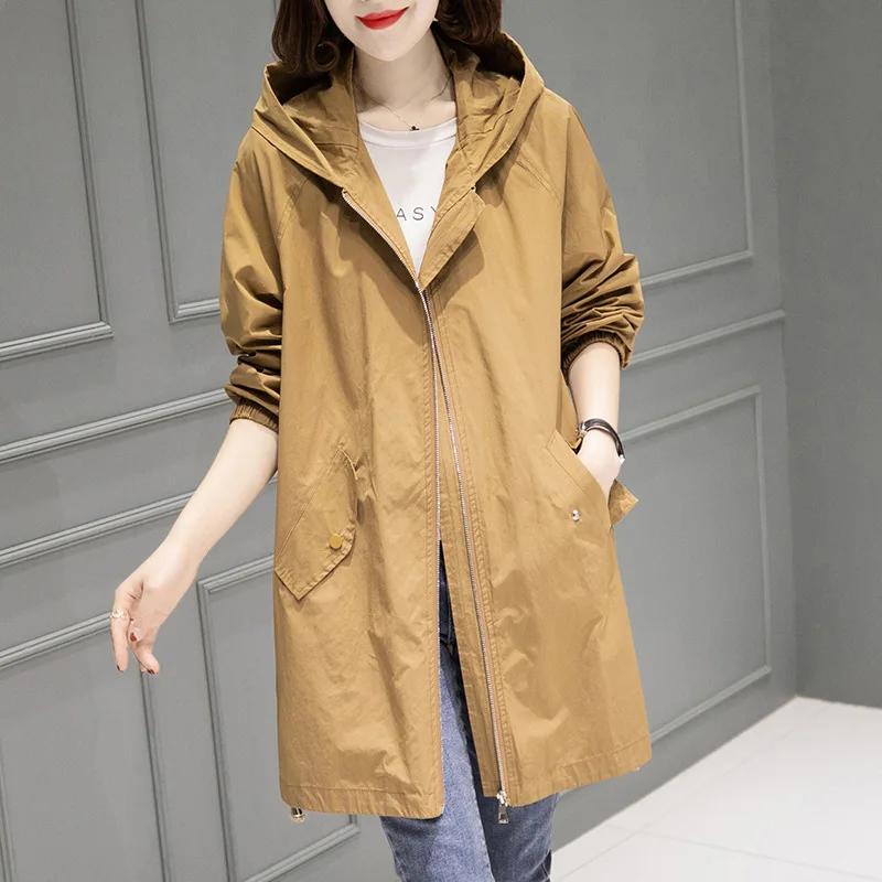 Top Trends: Women's Mid-Length Trench Coat, Female Jacket, Casual Long Sleeve, Hooded, Medium Overcoat, Large Size, 4XL, Autumn Shoppable Styles