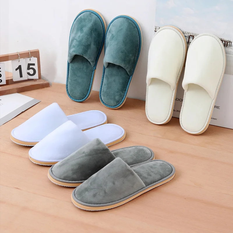 Top Trends: 4Pairs / Lot Hotel Slippers Men Women Top Quality Velvet Travel Disposable Cotton Home Hospitality Shoes Cheap SPA Guest Slides Shoppable Styles