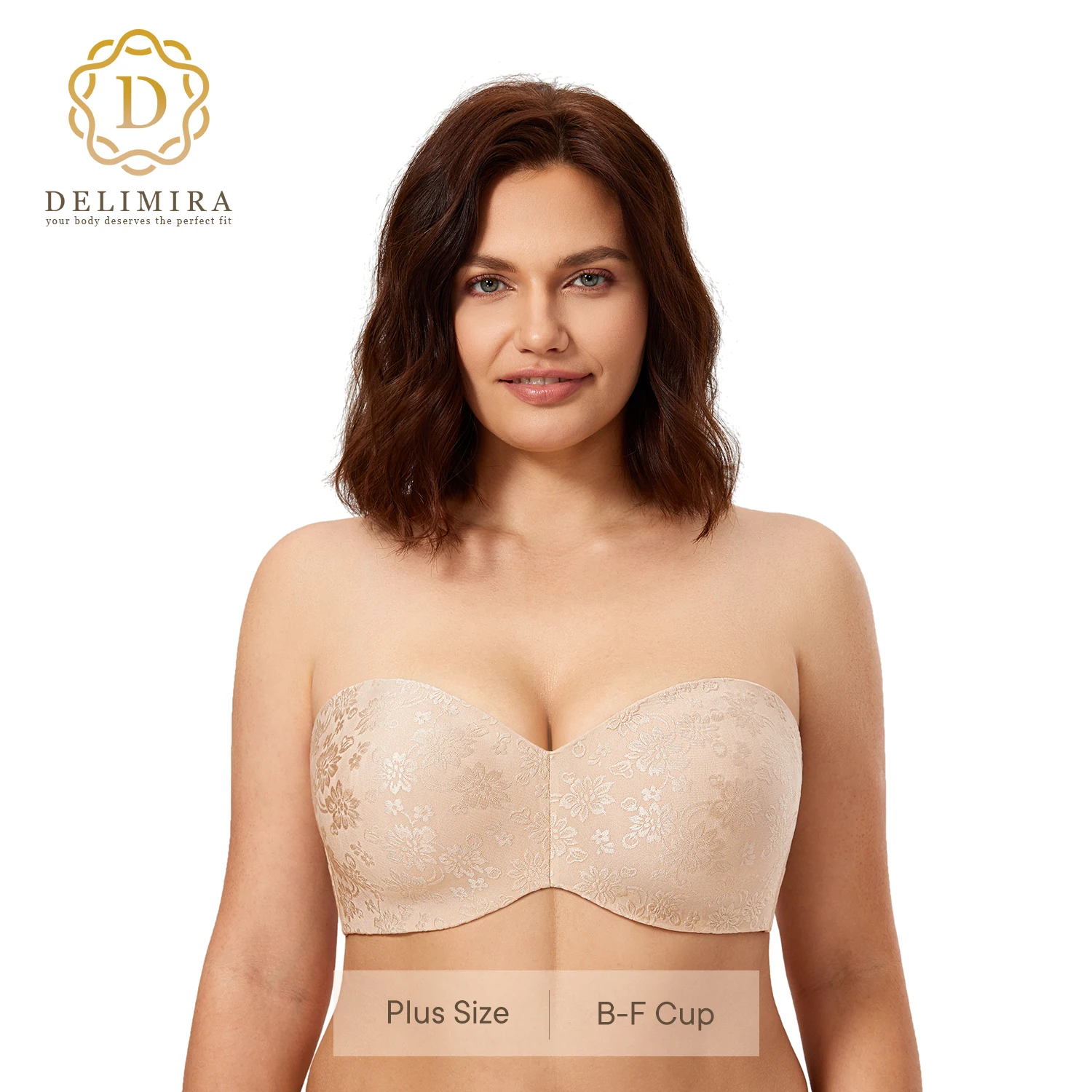 Top Trends: DELIMIRA Women's Strapless Bra For Big Busted Minimizer Plus Size Bandeau Underwire Unlined Jacquard Shoppable Styles