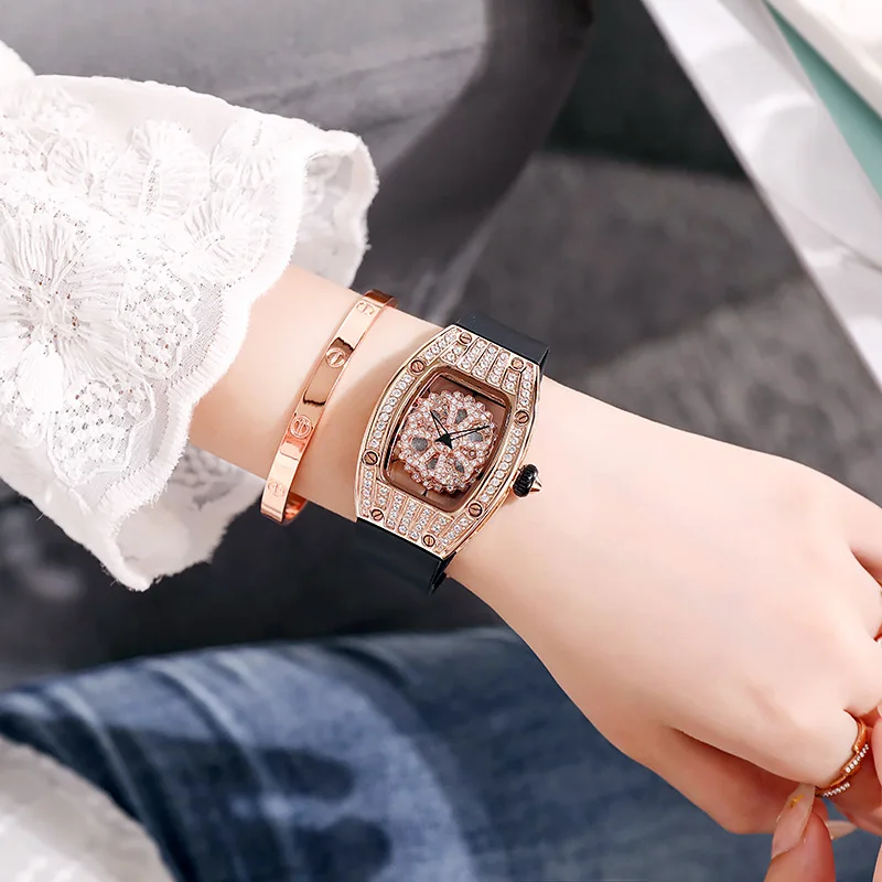 Top Trends: Luxury Rose Gold Ladies Watch Pentagram Rhinestone Spinning Diamond Face For Women Silicone Strap Sports Quartz Richard Watch Shoppable Styles