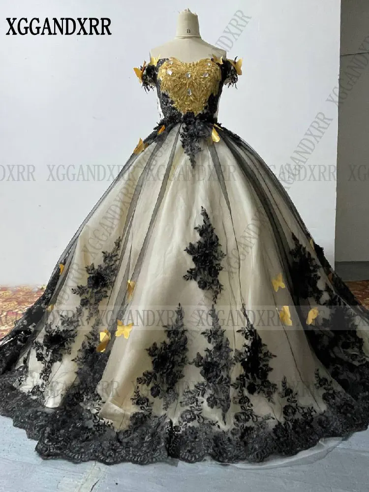 Top Trends: Luxury Black Ball Gown Quinceanera Dress 2024 Off Shoulder Long Train Sweet 15 16 Year Birthday Party Real Vestidos De XV Años Shoppable Styles - Image 5