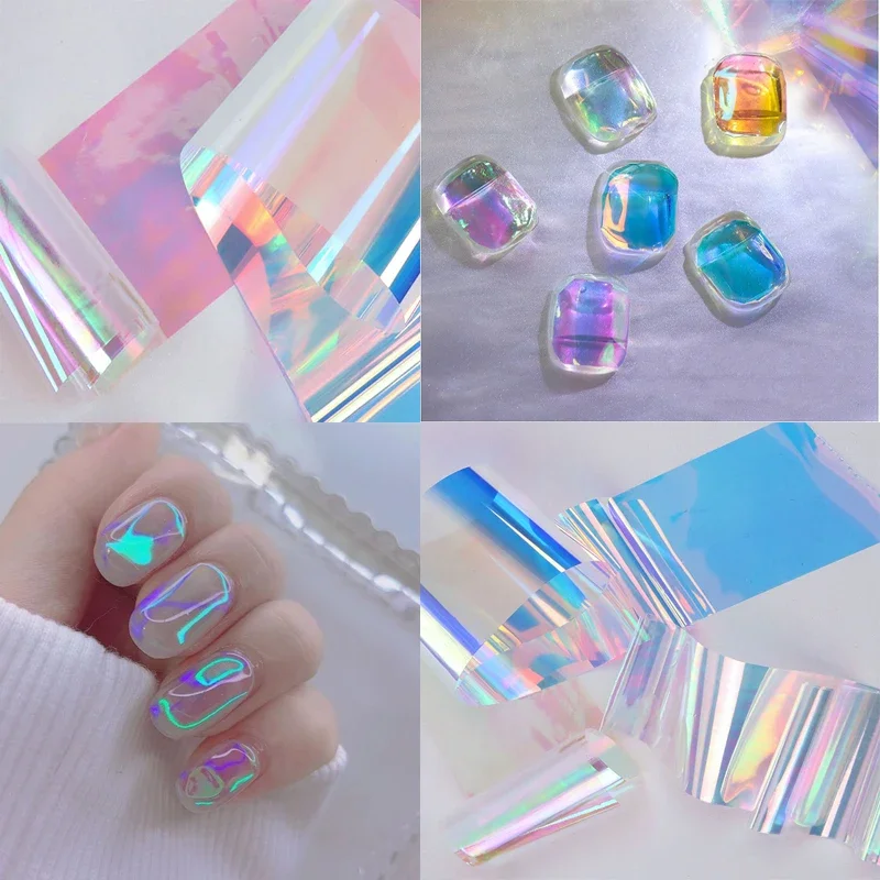 Top Trends: Aurora Nail Art Glass Foil Film DIY Cellophane Paper Ice Cube Gradient Korean Nail Trend Ice Cube Nail Art Decoration 1Bottle Shoppable Styles