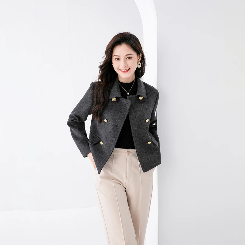 Top Trends: Fashionable Short Suit Jacket For Women 2023 New Autumn / winter Long Sleeved Commuting Top All Wool Double-sided Woolen Coat Shoppable Styles