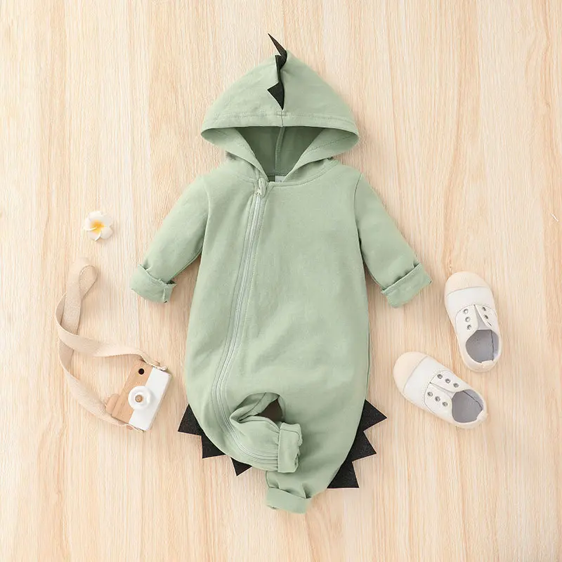 Top Trends: Newborn Baby Clothes Solid Color Hooded Zipper Jumpsuit Rompers Newborn Baby Boys Girls Cartoon Dinosaur Costume Shoppable Styles