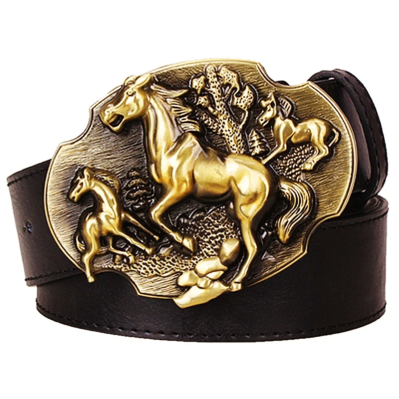 Top Trends: Golden Galloping Horse Leather Belt Wild Horse Run Mustangs Americans West Cowboy Style Waistband Shoppable Styles - Image 3