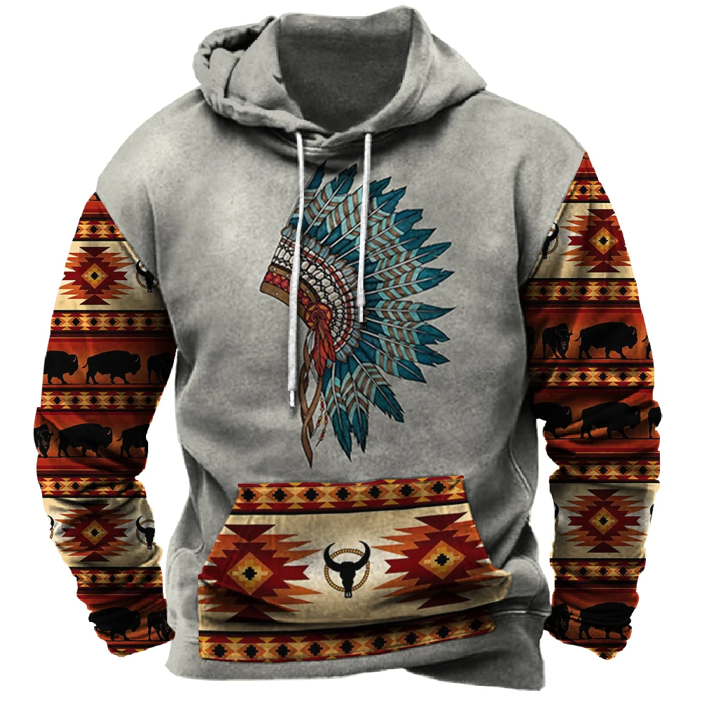 Top Trends: 2023 New Vintage Men's Hoodie Indian Print Harajuku Clothing Streetwear Unisex Hooded Sweatshirt Male Brand Casual Pullover Tops Shoppable Styles