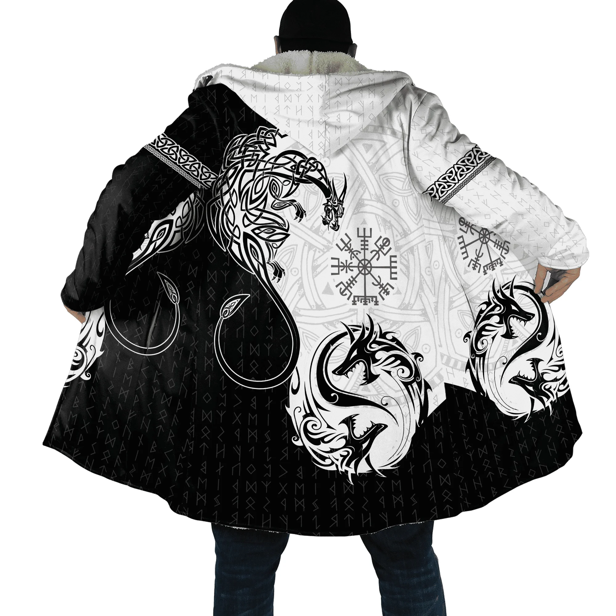 Top Trends: PLstar Cosmos Dragon And Odin Raven Tattoo 3D Printed Men's Fleece Hooded Cloak Unisex Casual Thick Warm Cape Coat PF88 Shoppable Styles