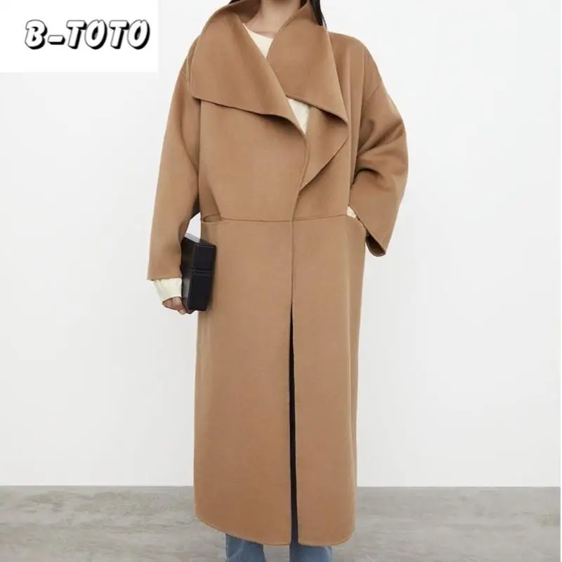 Top Trends: B-TOTO Coat Coat Nordic Autumn And Winter Minimalist Style Long Loose Double-sided Tweed Wool Lapel Women&#039;s 2024 Shoppable Styles