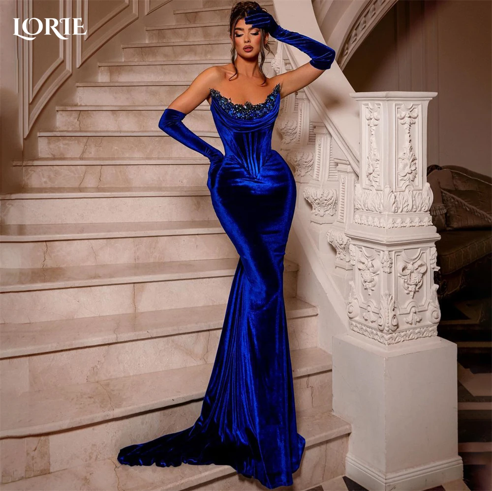 Top Trends: LORIE Royal Blue Mermaid Evening Dresses Beaded Off Shoulder Bodycon Pleated Prom Dress Backless Celebrity Party Gowns No Gloves Shoppable Styles