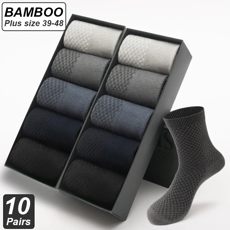 Top Trends: 10Pairs / Lot Men's Bamboo Fiber Socks Long Black Business Soft Breathable New High Quality Autumn For Male Socks Plus Size 39-48 Shoppable Styles