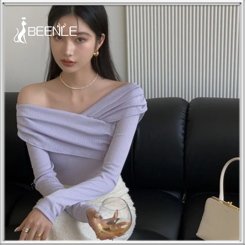 Top Trends: BEENLE Autumn French Temperament Top Women&#039;s New One-line Shoulder Long Sleeve T-shirt Off-shoulder Korean Fashion Spring Tees Shoppable Styles