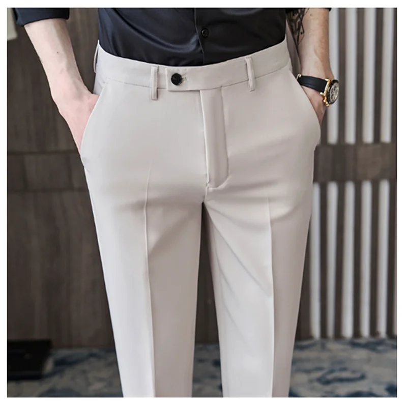 Top Trends: Men's Spring / Summer Leisure Pants Men's Business Crop Drop Long Pants Korean Version Slim Fit Small Foot Straight Leg Suit J0005 Shoppable Styles