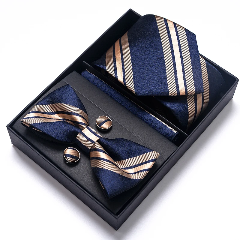 Top Trends: Newest Design Many Color Festive Present Tie Handkerchief Pocket Squares Cufflink Set Bow Tie Necktie Box Man&#039;s Plaid Shoppable Styles