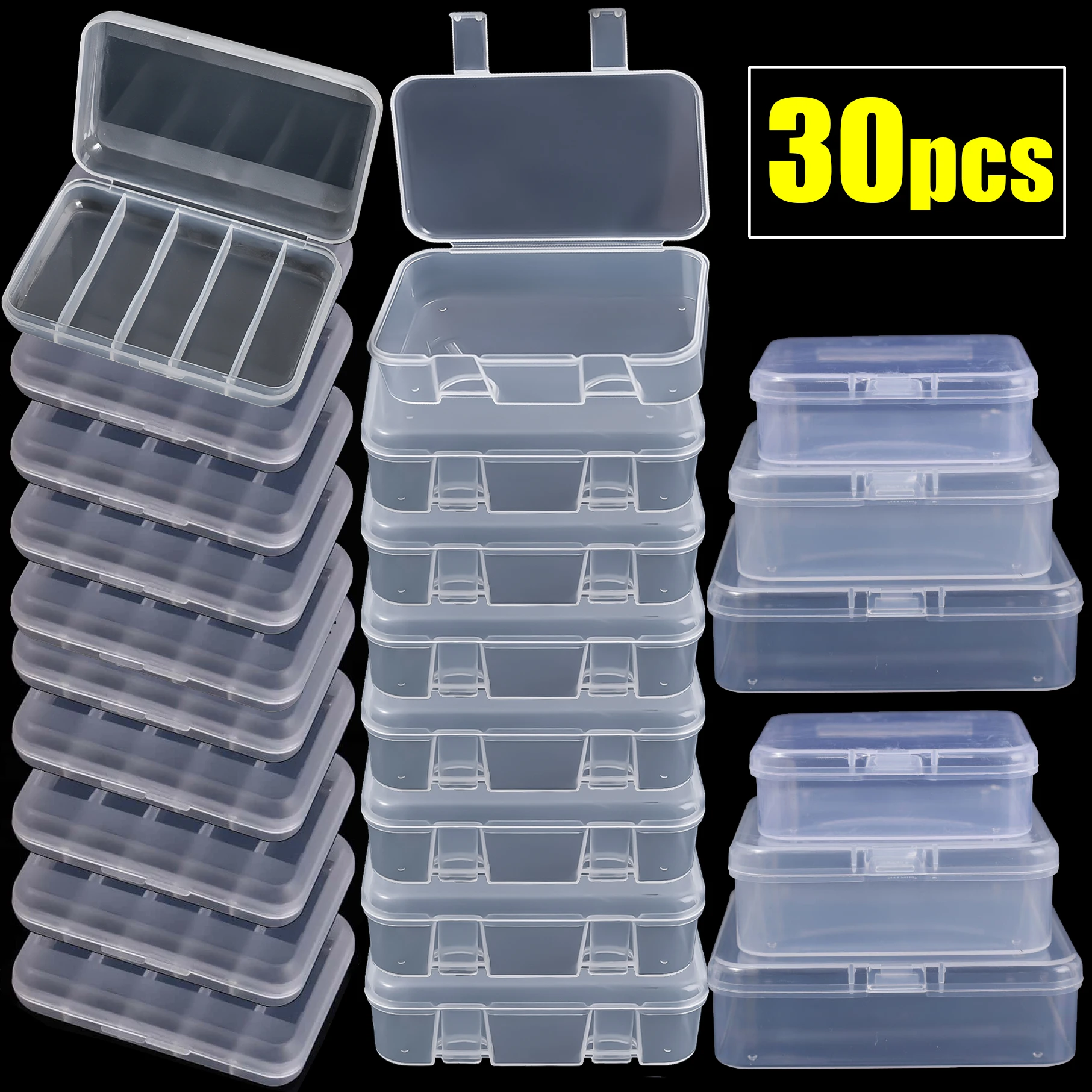 Top Trends: 30 Packs Plastic Transparent Storage Box For Jewelry Container With Hinged Lid For DIY Beads Crafts Package Case Clear Cases Shoppable Styles