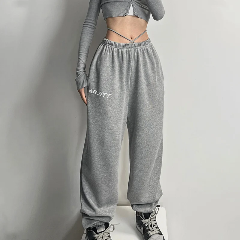 Top Trends: Hippie Gray Jogging Sweatpants Women Kpop Y2K Harajuku Streetwear Oversize Leisure Pants Drawstring Baggy Straight Leg Trousers Shoppable Styles