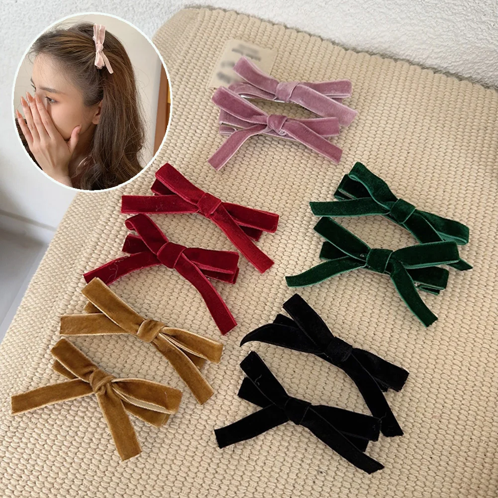 Top Trends: Vintage Black Small Velvet Bow Hair Clip For Women Girls Wedding Long Ribbon Korean Hairpins Barrette Hair Accessories 1 / 2pcs Shoppable Styles