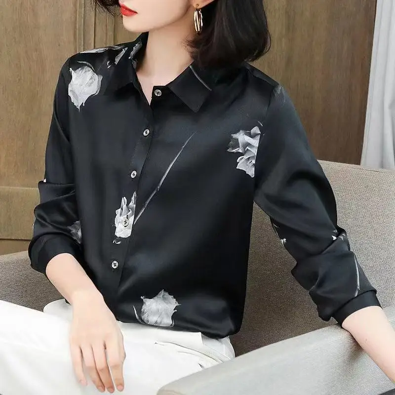 Top Trends: Elegant Luxury Silk Satin Women Blouses Spring Summer All-match Female Long Sleeve Fashion Loose Casual Print Cardigans Shirt Shoppable Styles