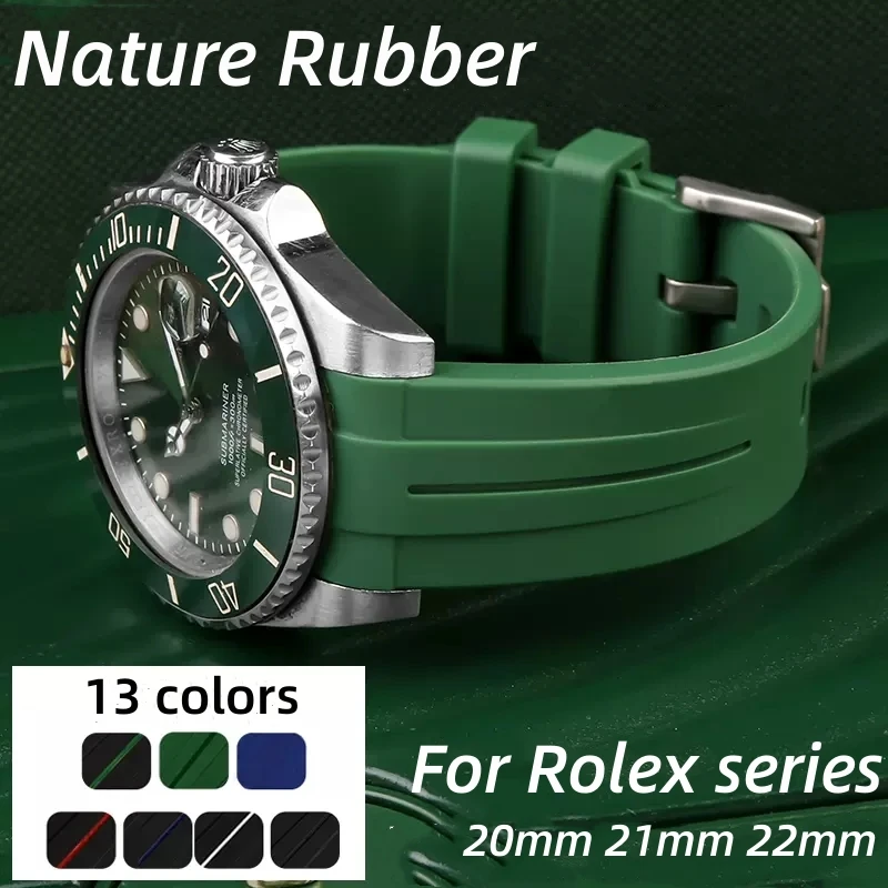 Top Trends: 20mm 21mm 22mm No Gaps Curved End Rubber Watch Band For Rolex Submariner DAYTONA GMT Yacht-Master Silicone Strap Black Bracelet Shoppable Styles