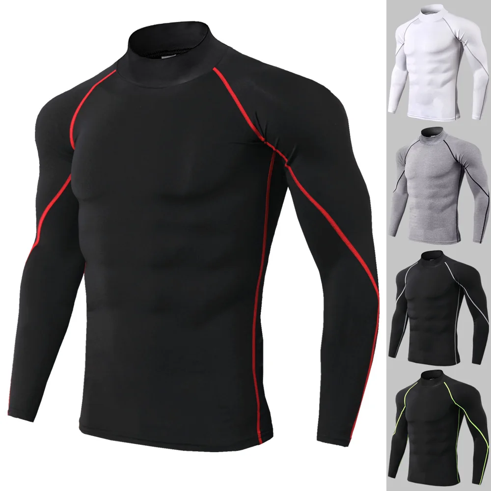 Top Trends: S-3XL Men&#039;s High Collar Fitness Long Sleeve Sports Running T-shirt Autumn And Winter Elastic Fast Dry Sportswear Shoppable Styles