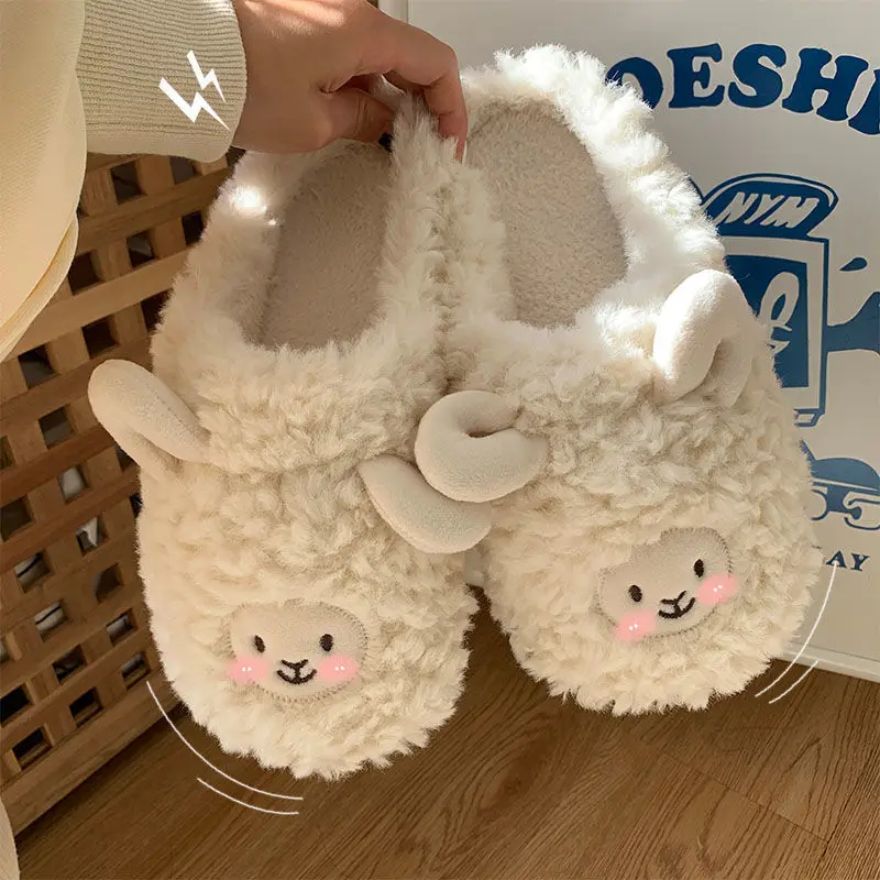 Top Trends: Comwarm Cartoon Plush Slippers For Women Men Winter Warm Fluffy Faux Fur Slippers Cute Sheep Indoor Home Couple Cotton Slippers Shoppable Styles - Image 5