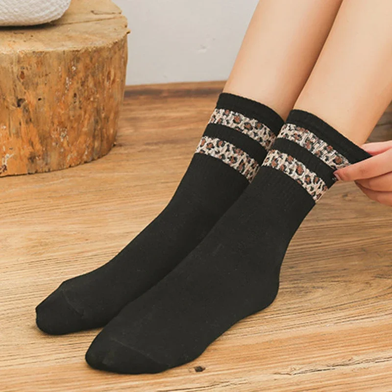 Top Trends: Winter Comfortable Leopard Trend Women Sock Stylish Casual Breathable Striped Short Blend Elastic Warm Wear Non-mainstream Girl Shoppable Styles