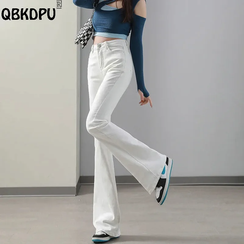 Top Trends: Fashion High Waist White Flare Jeans Women Casual Bell-Bottoms Skinny Vaqueros Spring Slim Denim Pants Ankle Bell-Bottoms Capris Shoppable Styles