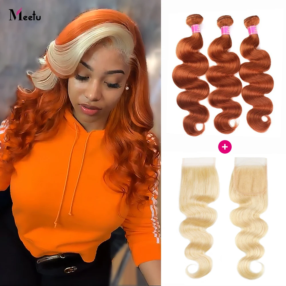 Top Trends: Meetu 613 Bundles With Closure Body Wave Ginger Human Hair Bundles With Closure Blonde 4x4 Inch Ombre Bundles With Closure Shoppable Styles