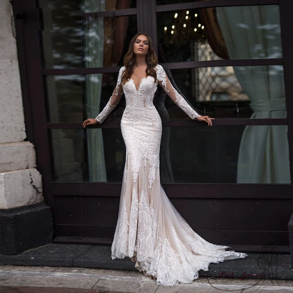 Top Trends: Mermaid Ivory Wedding Dresses For Women 2023 Summer New Full Sleeve فساتين مناسبة رسمية With Lace Court Trian Bridal Gowns Shoppable Styles