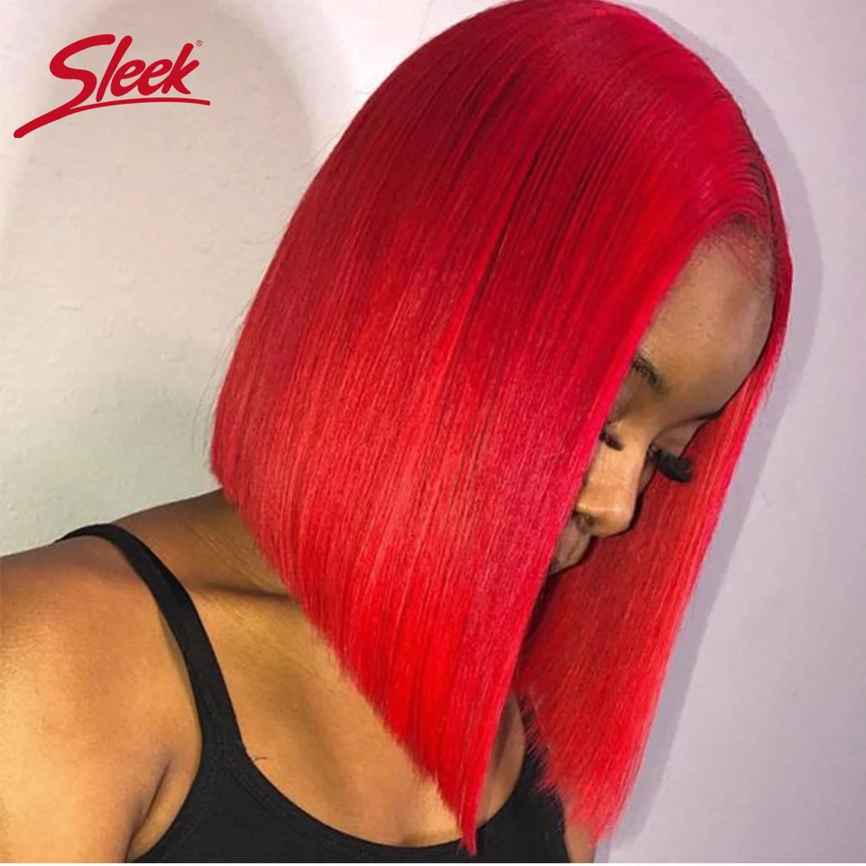 Top Trends: Sleek Red Bob Wigs Brazilian Human Hair Pink Color Orange Blond 13*4 Lace Front Part Human Hair Wigs 180% Density Remy Hair Wigs Shoppable Styles