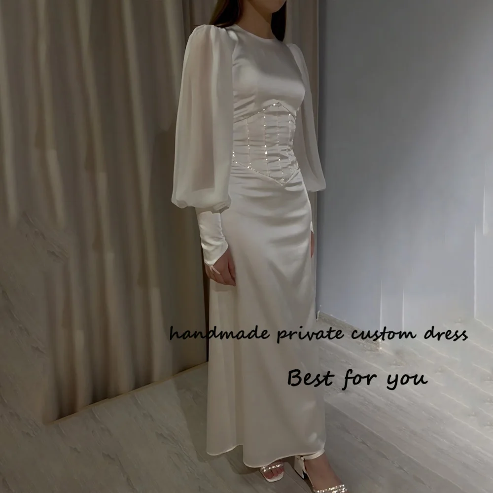 Top Trends: White Silk Satin Mermaid Wedding Dresses Long Sleeve O Neck Elegant Formal Bride Dress Ankle Length Wedding Party Gowns Shoppable Styles