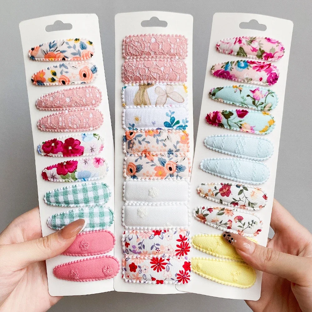 Top Trends: 6Pcs / Set Basic Snap Baby Hair Drop Clip Cotton Flower Leopard Print Bobby Hairpin Lace Sweet Summer Plain Striped Headwear Shoppable Styles