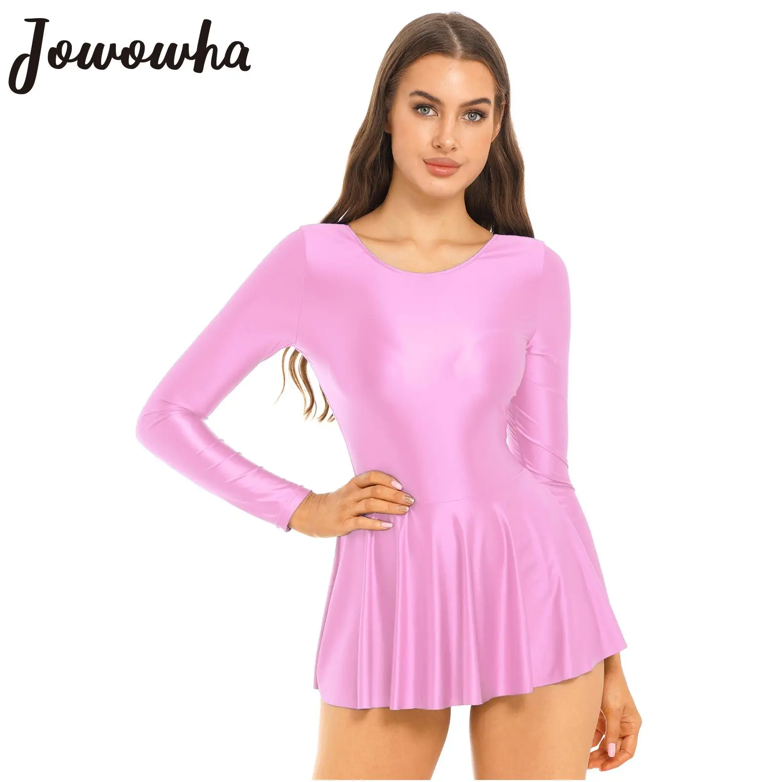 Top Trends: Womens Glossy Ruffled Dress Long Sleeve Round Neck Leotard Dresses Ballet Dance Gymnastics Tutu Swimming Training Sports Clothes Shoppable Styles