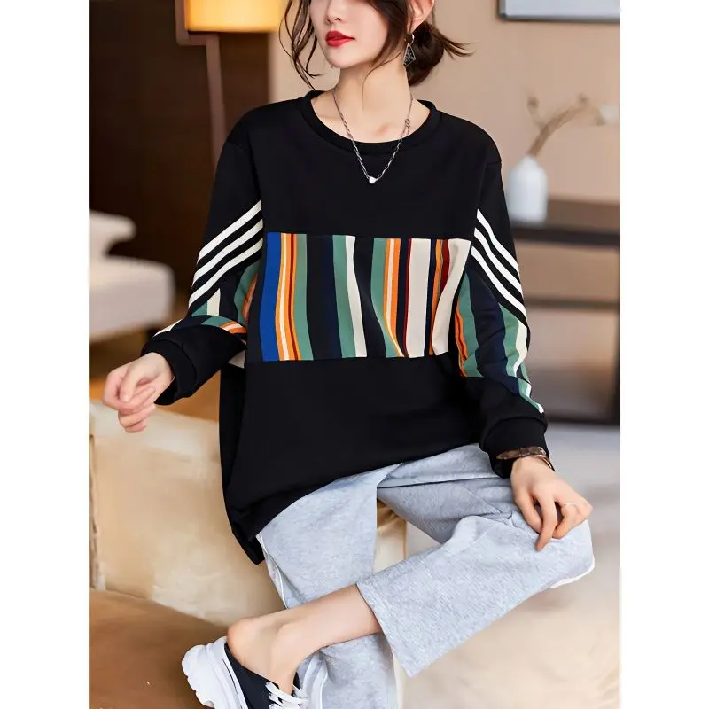 Top Trends: 2023 New Spring And Autumn Europe Station Westernized Age Reducing Fashion Round Neck Stripe Oversize Loose Relaxed Sweater Shoppable Styles