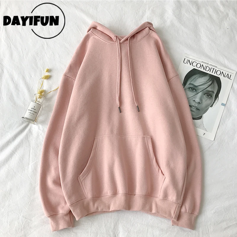 Top Trends: DAYIFUN-Women Hoodie With Pocket Plus Size Solid Casual Long Sleeve Couple Tops Loose Spring Autumn New 2023 Pullover Sweatshirt Shoppable Styles