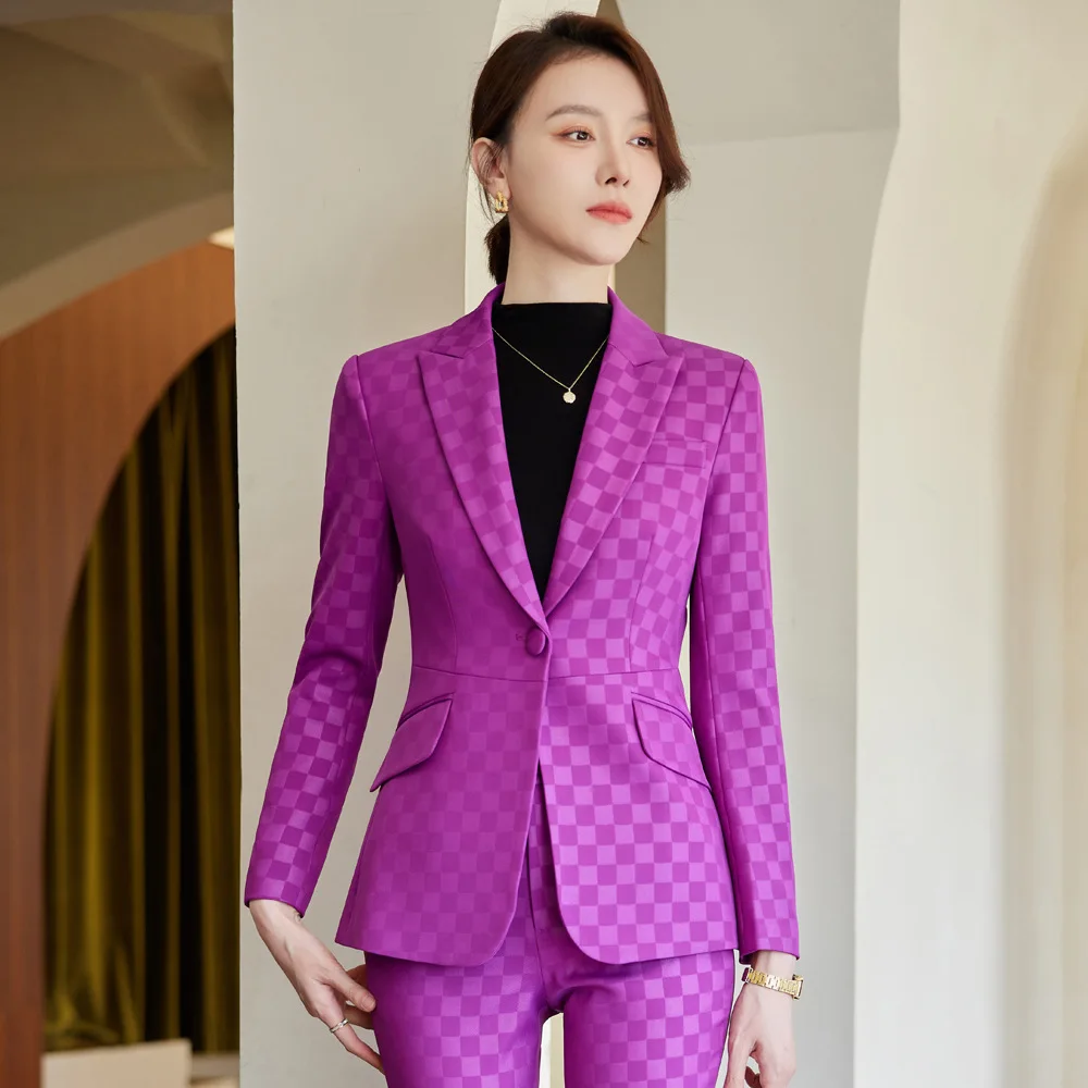 Top Trends: Tesco Formal Women Pantsuit Lapel Blazer Flare Pants Plaid Suit Set For Office Lady Women's Sets For Commuter Party Blazer Mujer Shoppable Styles