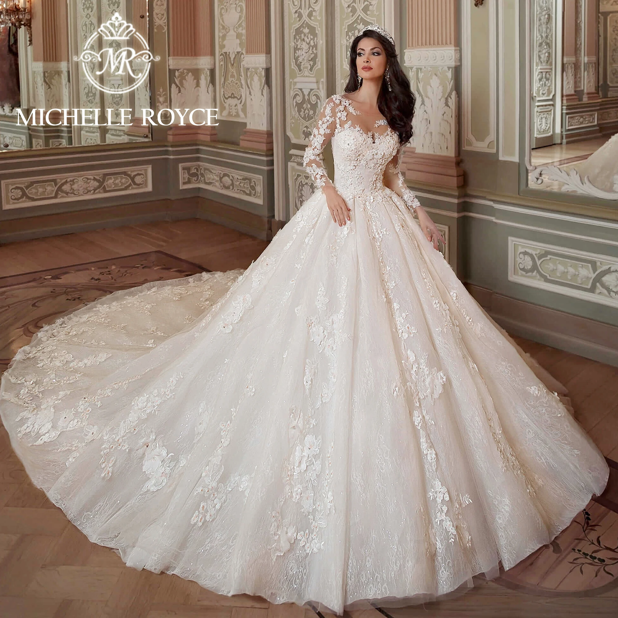 Top Trends: Michelle Royce Luxury Ball Gown Wedding Dresses For Women 2023 Long Sleeve Appliques Cathedral Wedding Gown Vestidos De Noiva Shoppable Styles