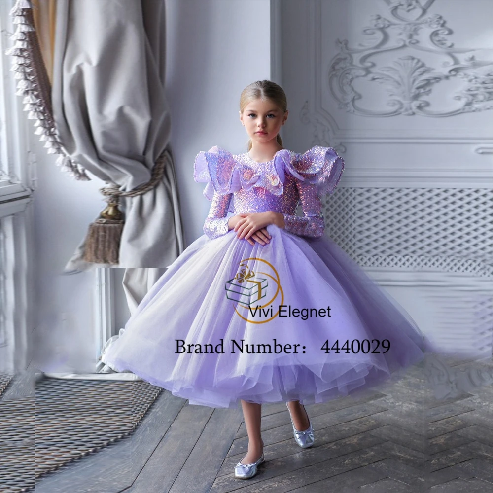 Top Trends: Purple Scoop Flower Girl Dresses Full Sleeve Soft Tulle Ruffles Wedding Party Gown Wutg Sequined 2023 فساتين للحفلات الراقصة Shoppable Styles