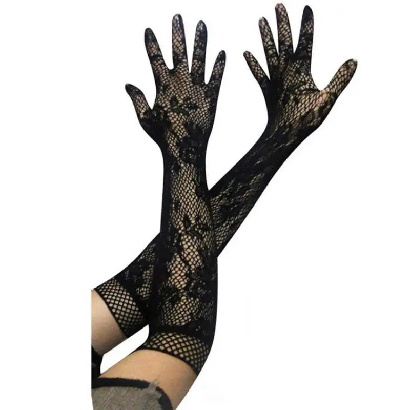 Top Trends: Lace Gloves Lace Jacquard Fishnet Gloves European And American Fashion Sexy Full Finger Bridal Wedding Etiquette Gloves C009 Shoppable Styles