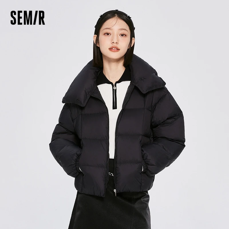 Top Trends: Semir Down Jacket Women Stand-Up Collar Solid Color Loose Women Clothing 2022 Winter New Three-Proof Short Relaxed Warm Top Shoppable Styles