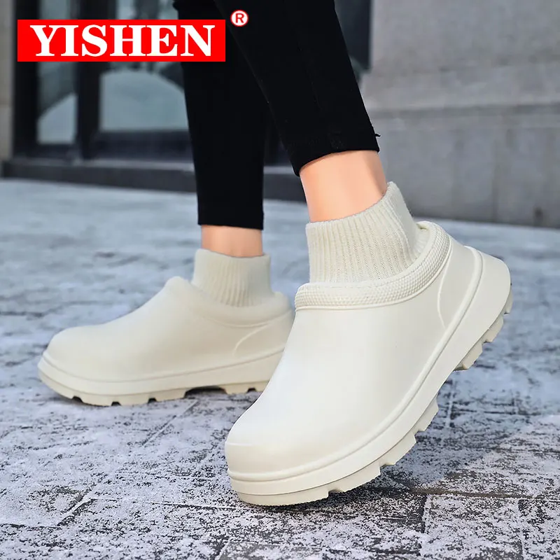 Top Trends: YISHEN Women Shoes Kitchen Work Shoes Oil-resistant Waterproof Non-slip Hotel Restaurant Chef Shoes Winter Flat Boots For Couple Shoppable Styles