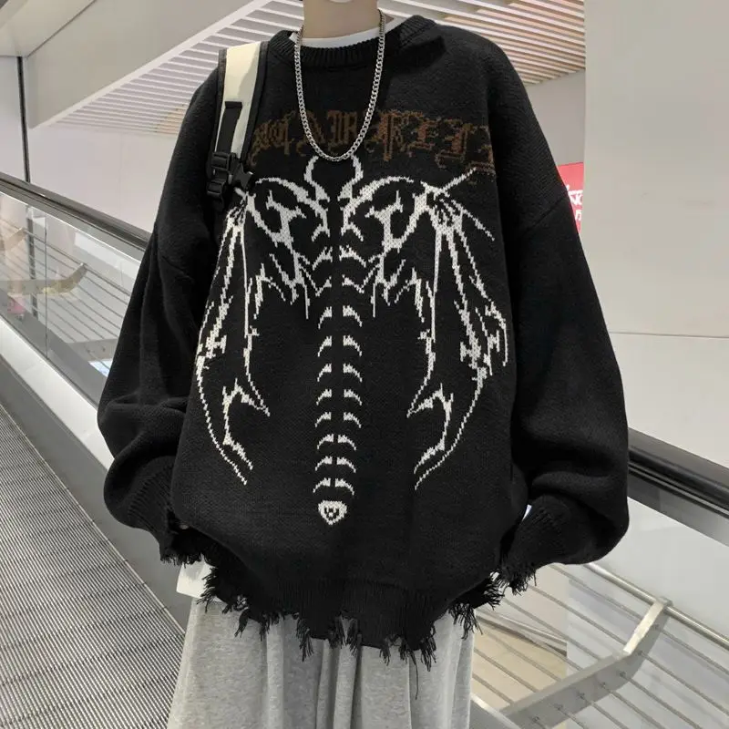 Top Trends: EOENKKY / Hip Hop Streetwear Long Sleeve Sweater Man Gothic Letter Bat Skeleton Print Pullover Autumn Harajuku Sweaters For Men Shoppable Styles